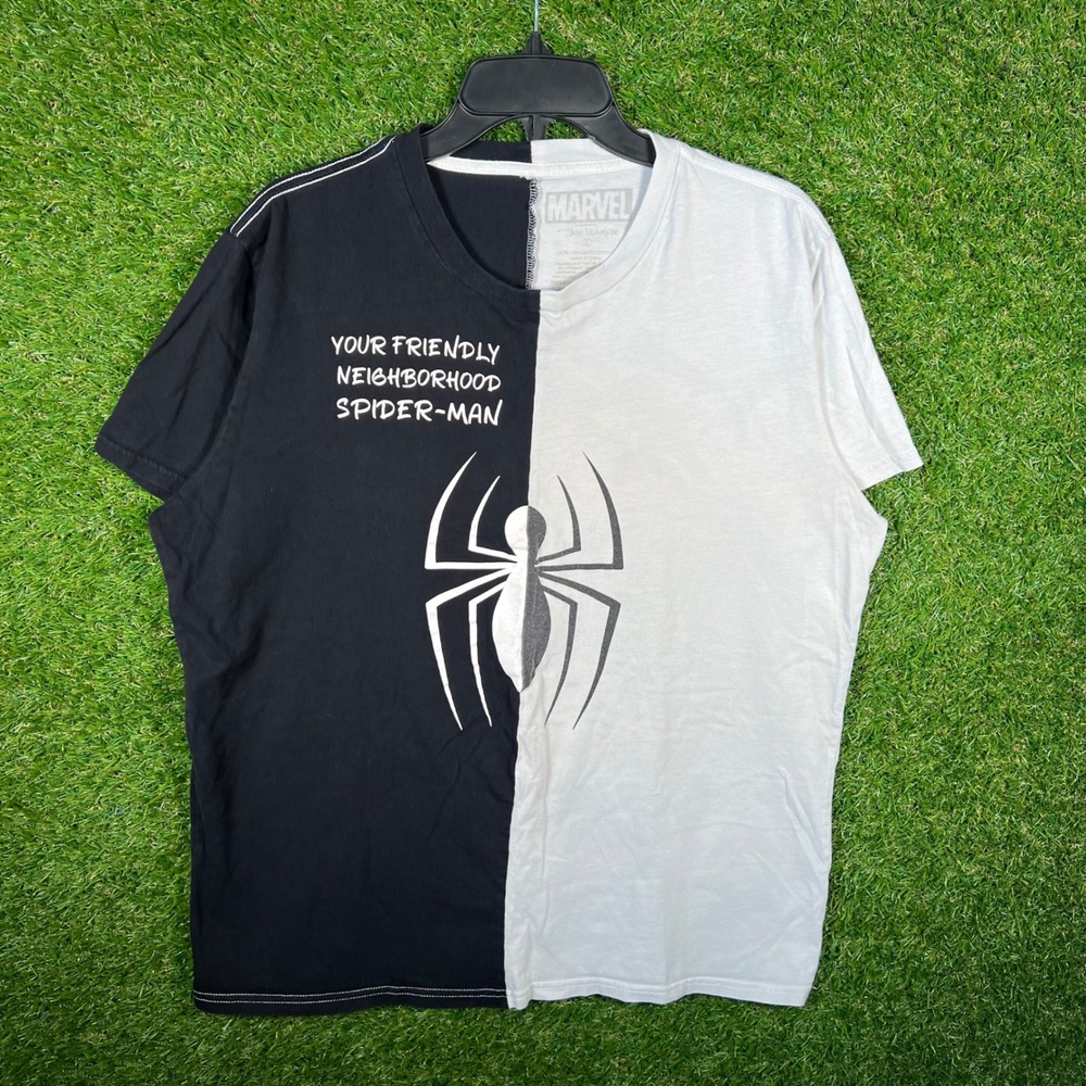 Marvel Our Universe Spider-Man Split Graphic T-Shirt Black White Mens Large